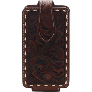 ARIAT Floral Buck Lace Leather Cell Phone Case – Fits iPhone 17/16/15 & Pro, Galaxy S24/S23/S22/S21 & Similar Smartphones | Magnetic Flap | 360° Belt Clip | Brown, Small (3-1/4″ x 5-3/4″)