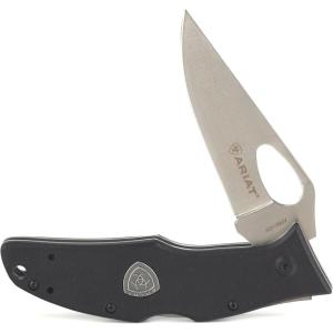 ARIAT Inset Shield Logo Plain Edge Blade Folding Knife, Black, 3.5″ Blade (Large)(Black)