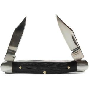 ARIAT Large Muskrat Folding Knife, Tan Wood Handle w/Shield – Two Blades(Black)