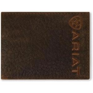 ARIAT Men’s Bull Hide Leather Bifold Wallet with Embroidered Logo, Dark Brown