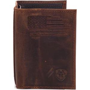 ARIAT Men’s Distressed USA Flag Leather Trifold Wallet