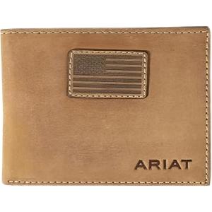 ARIAT Men’s Genuine Leather Bifold Wallet, USA Flag Patch, Medium Brown, 3-1/2″ x 4-1/4″(Tan)