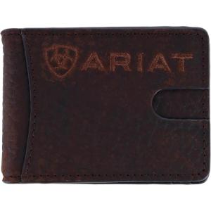 ARIAT Men’s Large Logo Bull Hide Leather Bifold Money Clip Wallet
