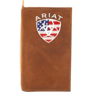ARIAT Men’s Leather Rodeo Wallet with American Flag Shield Embroidery