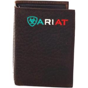 ARIAT® Men’s Mexico Flag Logo Brown Leather Trifold Wallet