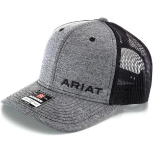 ARIAT Men’s Richardson 112 Snapback Cap, Black Heather with Text Logo, Adjustable Snap Closure, Mesh Back, One Size Fits All