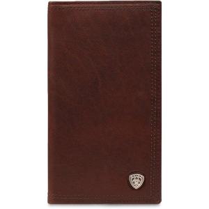 ARIAT Men’s Rodeo Wallet in Dark Copper Oil Tan Leather with Brand Concho, ID and Card Slots(Dark Copper)