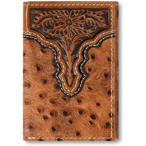 ARIAT Men’s Tri-Fold Ostrich Print Floral Embossed Wallet – A3553202 One Size