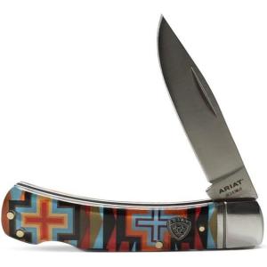 ARIAT Southwestern Shield Smooth Blade Folding Pocket Knife, Multicolor, 3” Blade (Large)(Multicolor (Cross))