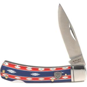 ARIAT Southwestern Shield Smooth Blade Folding Pocket Knife, Multicolor, 3” Blade (Large)(Red  Blue)