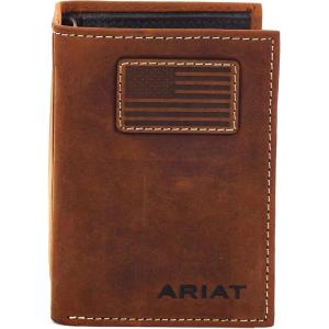 ARIAT Trifold Wallet USA Flag Patch, Medium Brown, One Size