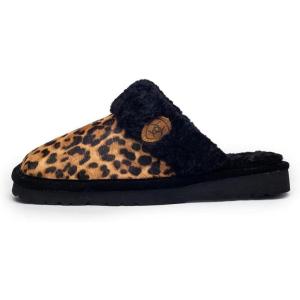 ARIAT Women’s Jackie Square Toe Warm Soft Genuine Suede Leather Indoor Outdoor Slippers with Plush Collar(Cheetah)