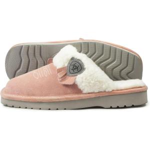 ARIAT Women’s Jackie Square Toe Warm Soft Genuine Suede Leather Indoor Outdoor Slippers with Plush Collar(Pink)