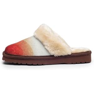 ARIAT Women’s Jackie Square Toe Warm Soft Genuine Suede Leather Indoor Outdoor Slippers with Plush Collar(Sunset)