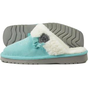 ARIAT Women’s Jackie Square Toe Warm Soft Genuine Suede Leather Indoor Outdoor Slippers with Plush Collar(Turquoise)