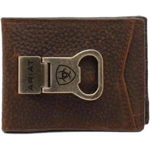 Ariat Ariat Shield Bottle Opener Money Clip Bifold Wallet Brown Rowdy One Size