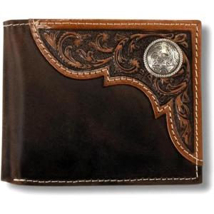 Ariat Men’s Distressed Corner Over Circle Trifold Wallet(Tan)