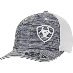Ariat Men’s Flexfit 110 Snapback with Offset Logo, White Contrast Stitching, and Mesh Snap Back, Heather Grey