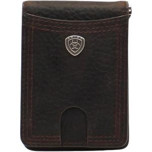 Ariat Men’s Rowdy Shield Logo Brown Money Clip Bifold Wallet A35117282
