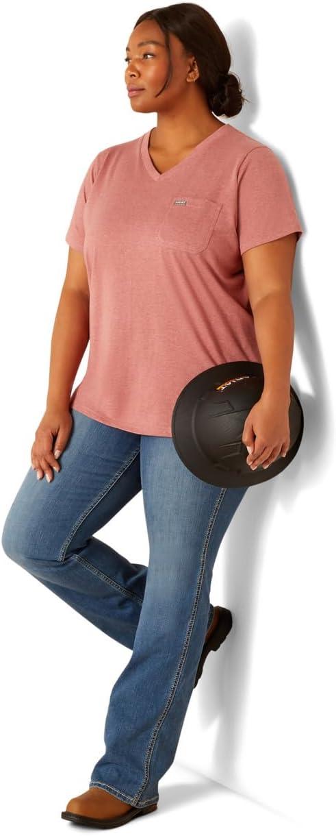 imageARIAT Womens Rebar Cotton Strong VNeck TopMineral Red Heather