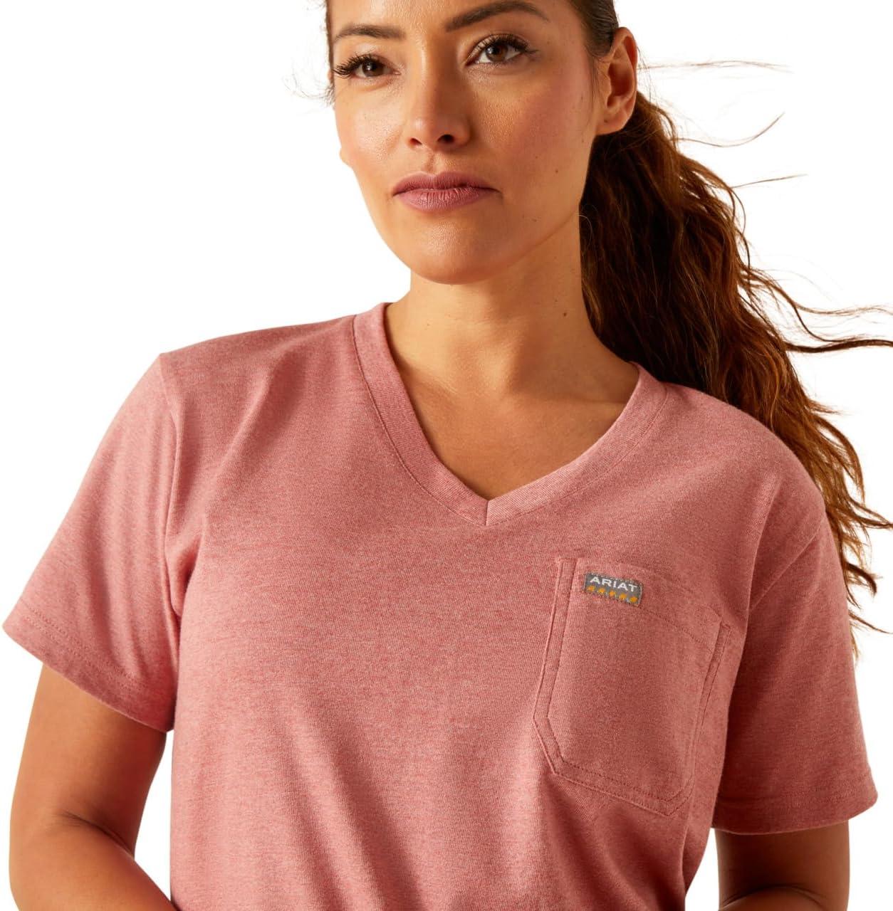 imageARIAT Womens Rebar Cotton Strong VNeck TopMineral Red Heather