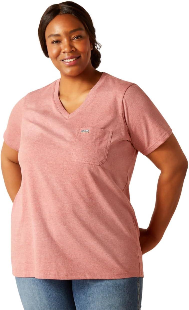 imageARIAT Womens Rebar Cotton Strong VNeck TopMineral Red Heather