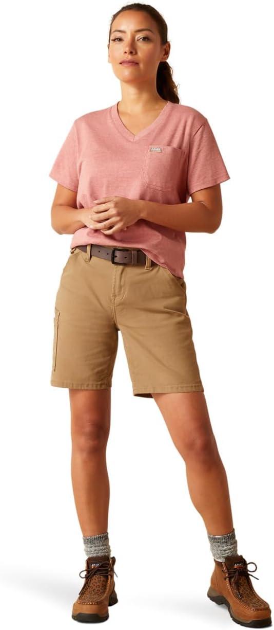 imageARIAT Womens Rebar Cotton Strong VNeck TopMineral Red Heather