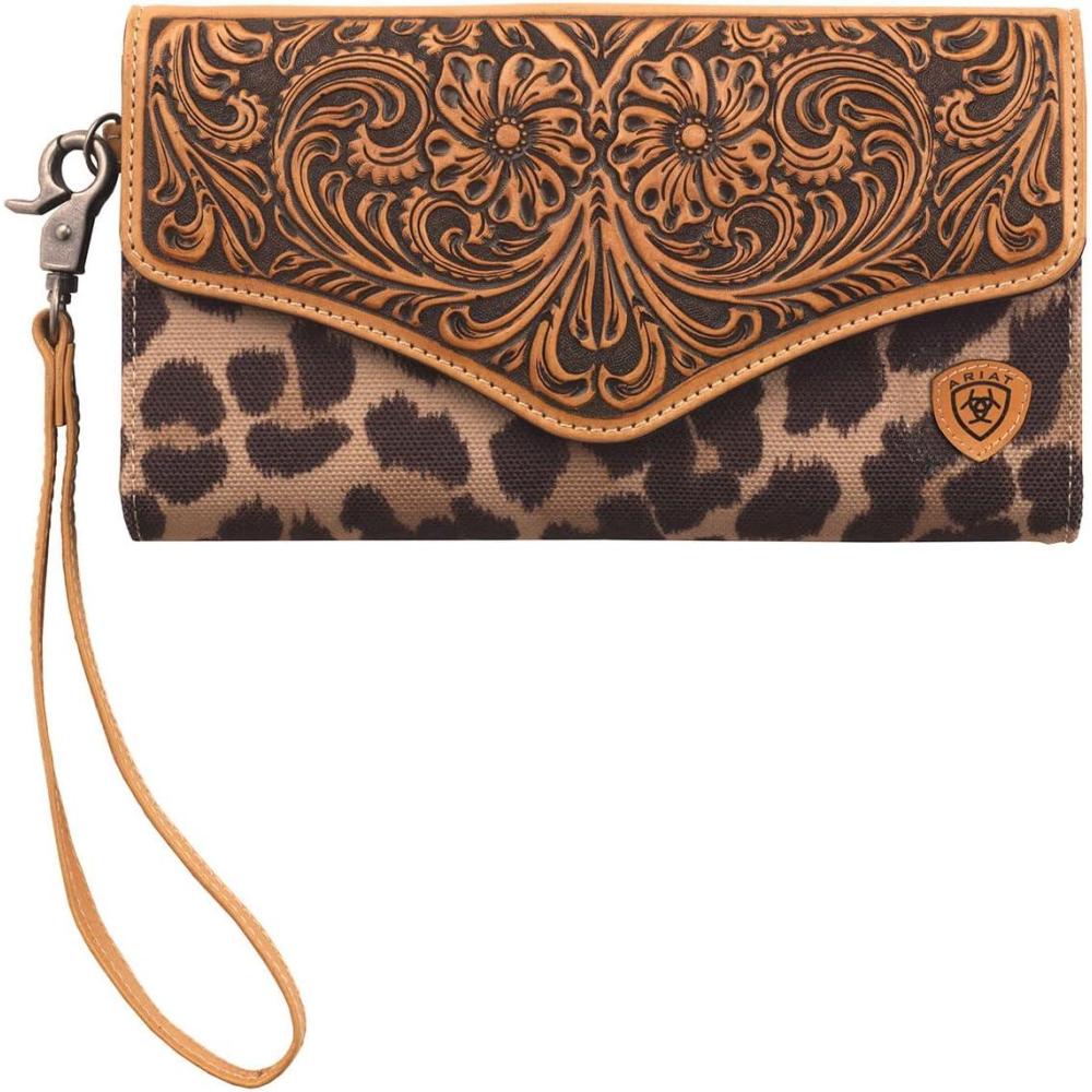 imageARIAT Womens Clutch Tooled Leopard Handbag Tan One Size