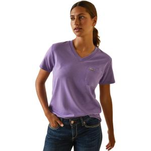 ARIAT Womens Rebar Cotton Strong V-Neck Top(Paisley Purple)