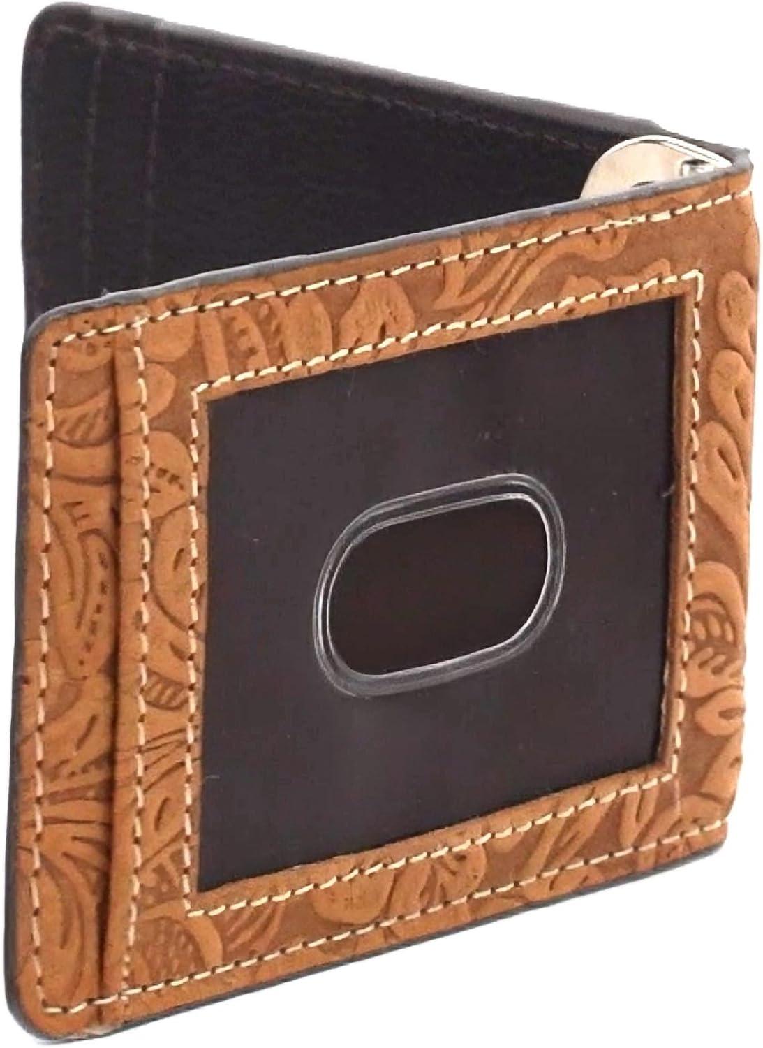 imageARIAT Mens Genuine Leather Floral Embossed Bifold Money Clip Wallet