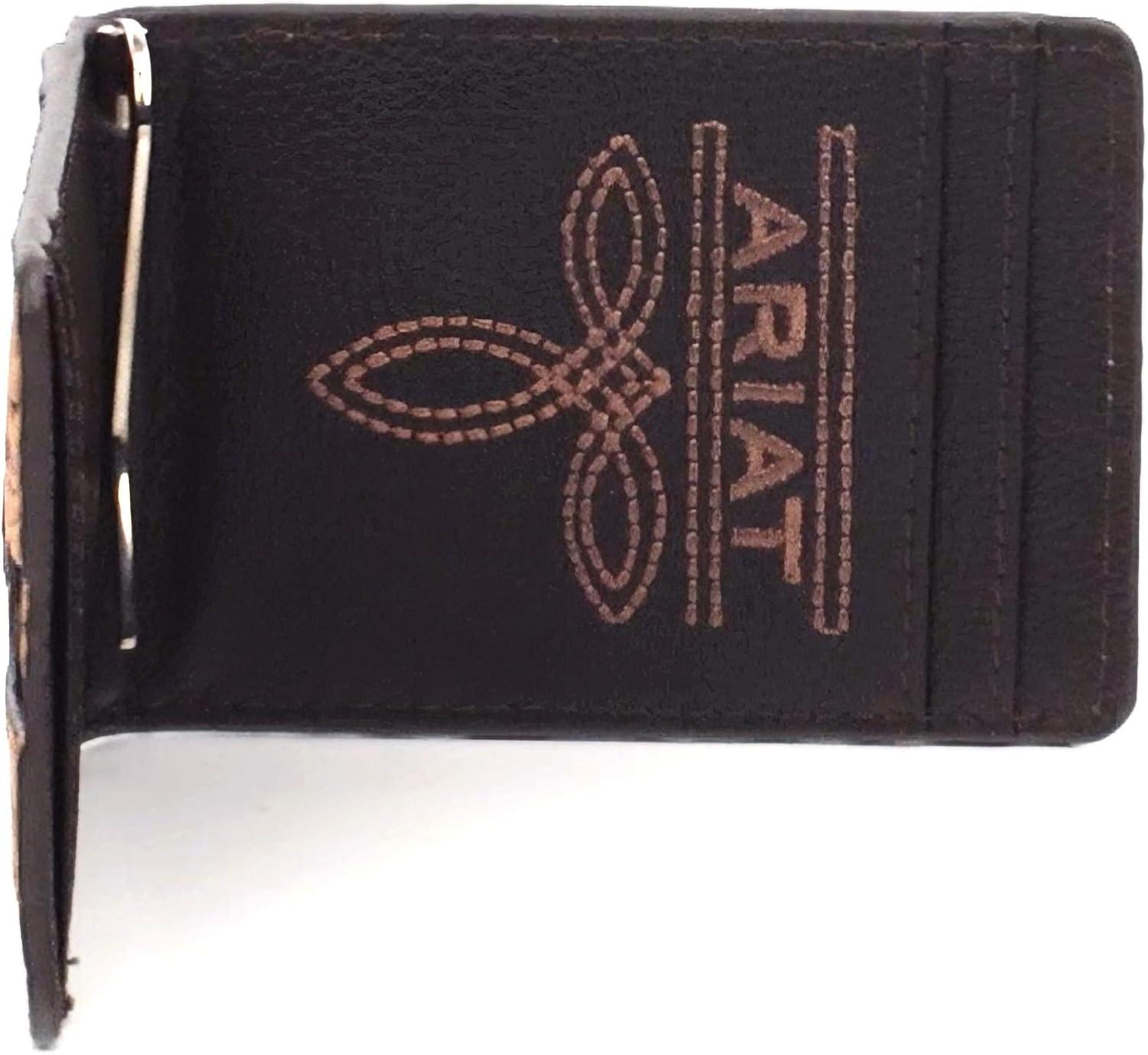 imageARIAT Mens Genuine Leather Floral Embossed Bifold Money Clip Wallet