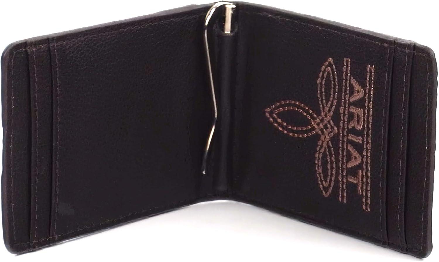 imageARIAT Mens Genuine Leather Floral Embossed Bifold Money Clip Wallet