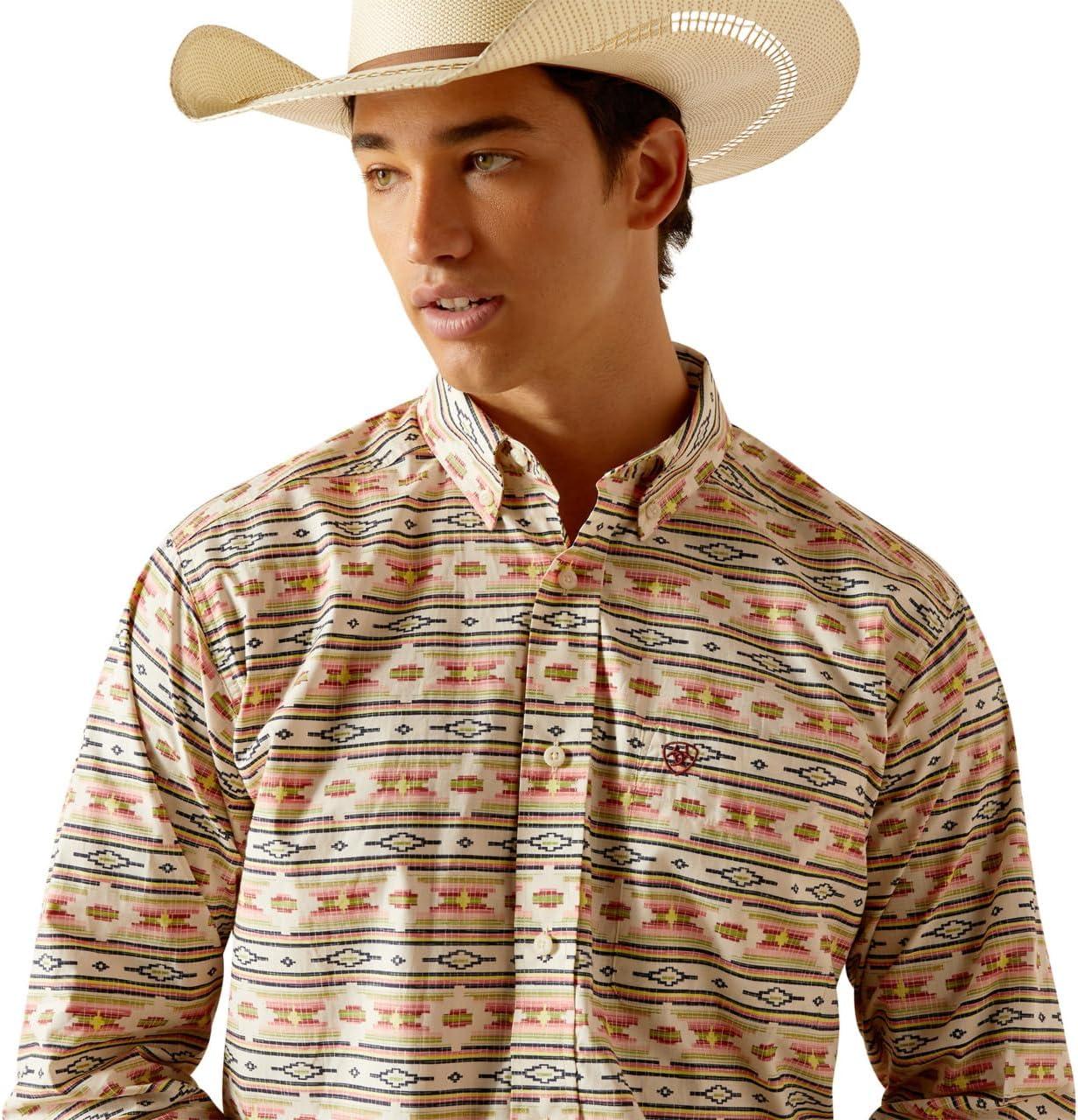 imageARIAT Apricot Blush Aztec Print Timothy Mens Collared Long Sleeve Button Down Shirt 10048370Apricot Blush