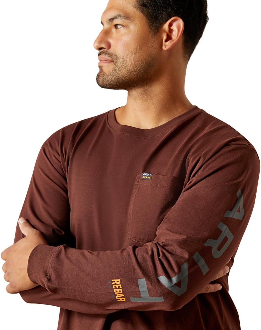 imageAriat Mens Rebar Cotton Strong Standard Logo Pocket TShirtBitter ChocolateCharcoal