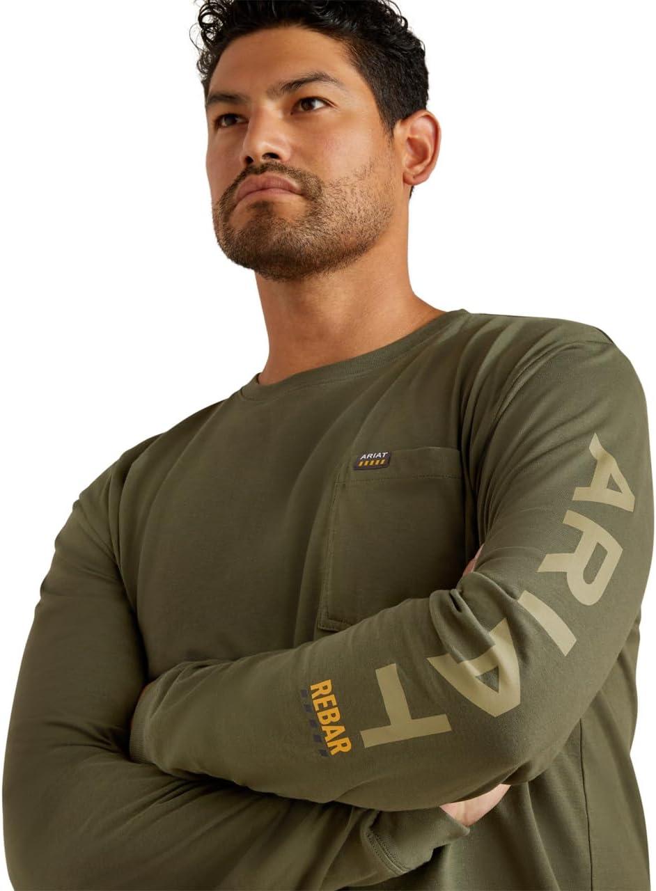 imageAriat Mens Rebar Cotton Strong Standard Logo Pocket TShirtGrape LeafDried Herb