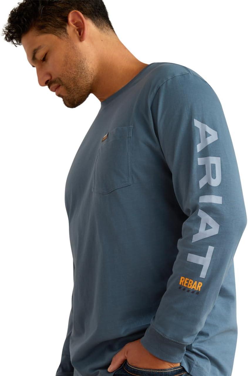 imageAriat Mens Rebar Cotton Strong Standard Logo Pocket TShirtOrion BlueDusty Blue