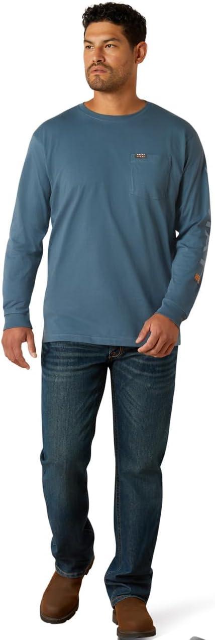 imageAriat Mens Rebar Cotton Strong Standard Logo Pocket TShirtOrion BlueDusty Blue