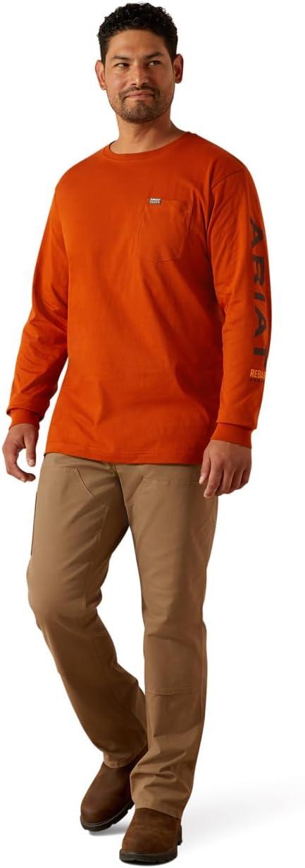 imageAriat Mens Rebar Cotton Strong Standard Logo Pocket TShirtPotters ClayBitter Chocolate