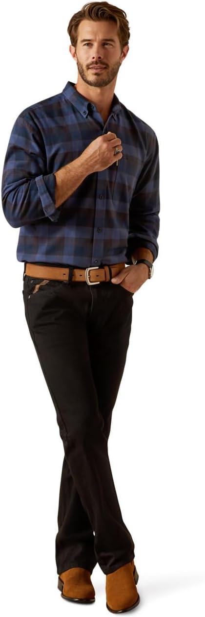 imageAriat Mens Wrinkle Free Flemming Fitted ShirtNavy Plaid