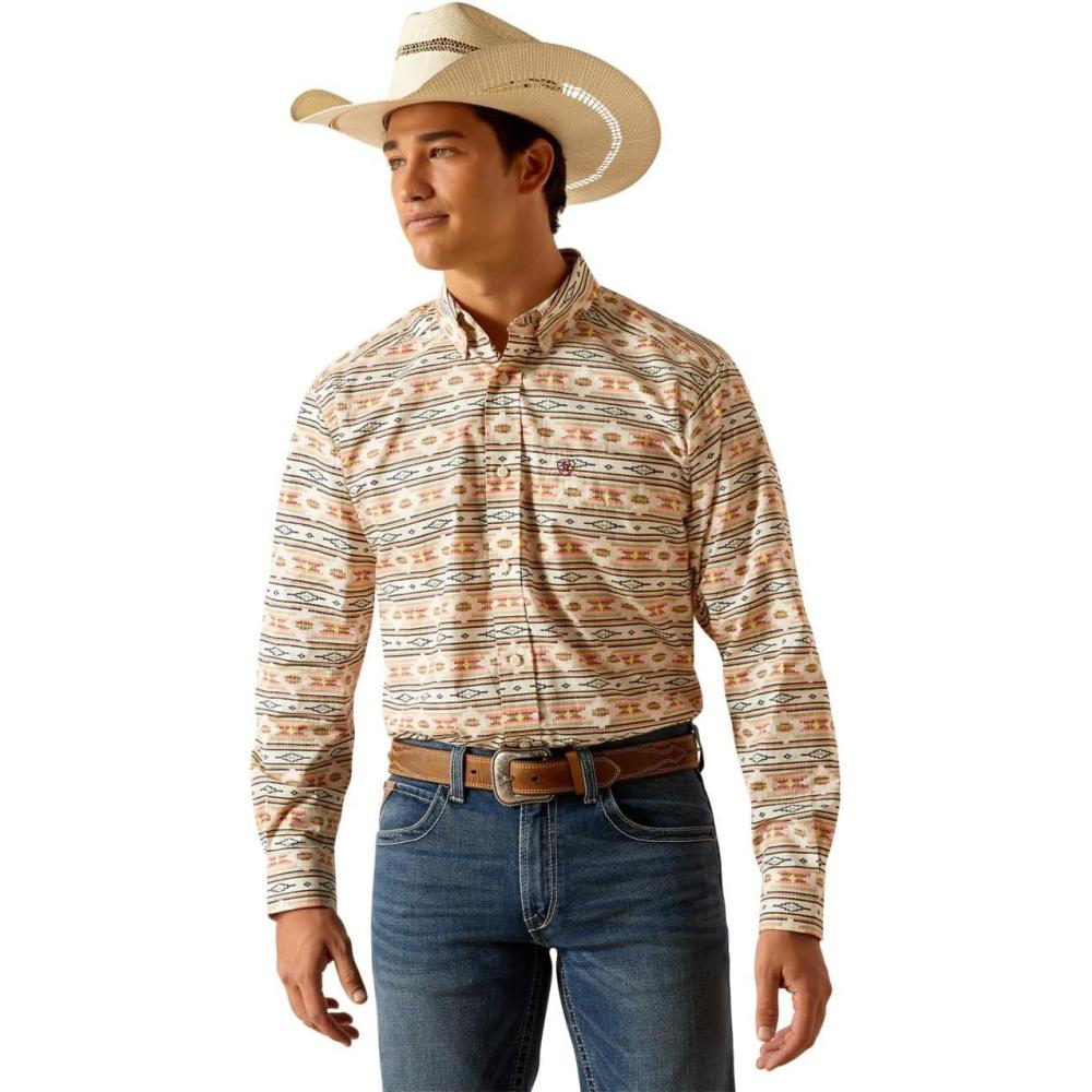 imageARIAT Apricot Blush Aztec Print Timothy Mens Collared Long Sleeve Button Down Shirt 10048370Apricot Blush