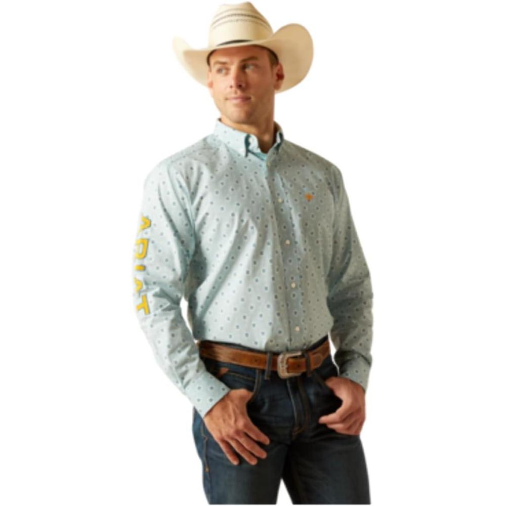 imageARIAT Aqua Team Colton Classic Fit Mens Longsleeve Collared Button Down Shirt 10051522Aqua