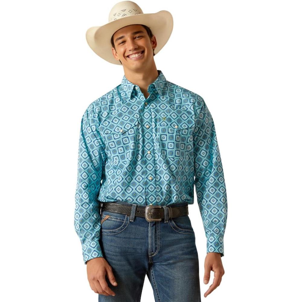 imageARIAT Turquoise Aztec Print Pearson Mens Classic Fit Longsleeve Snap Front Collared Shirt 10048500Turquoise