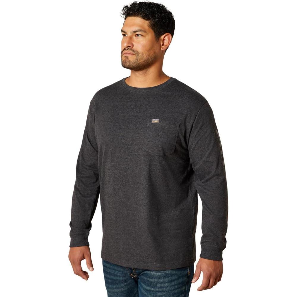 imageAriat Mens Rebar Cotton Strong Standard Logo Pocket TShirtCharcoal HeatherAlloy