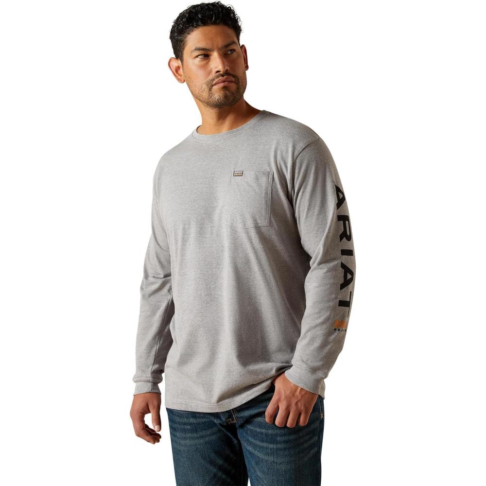 imageAriat Mens Rebar Cotton Strong Standard Logo Pocket TShirtHeather GreyBlack