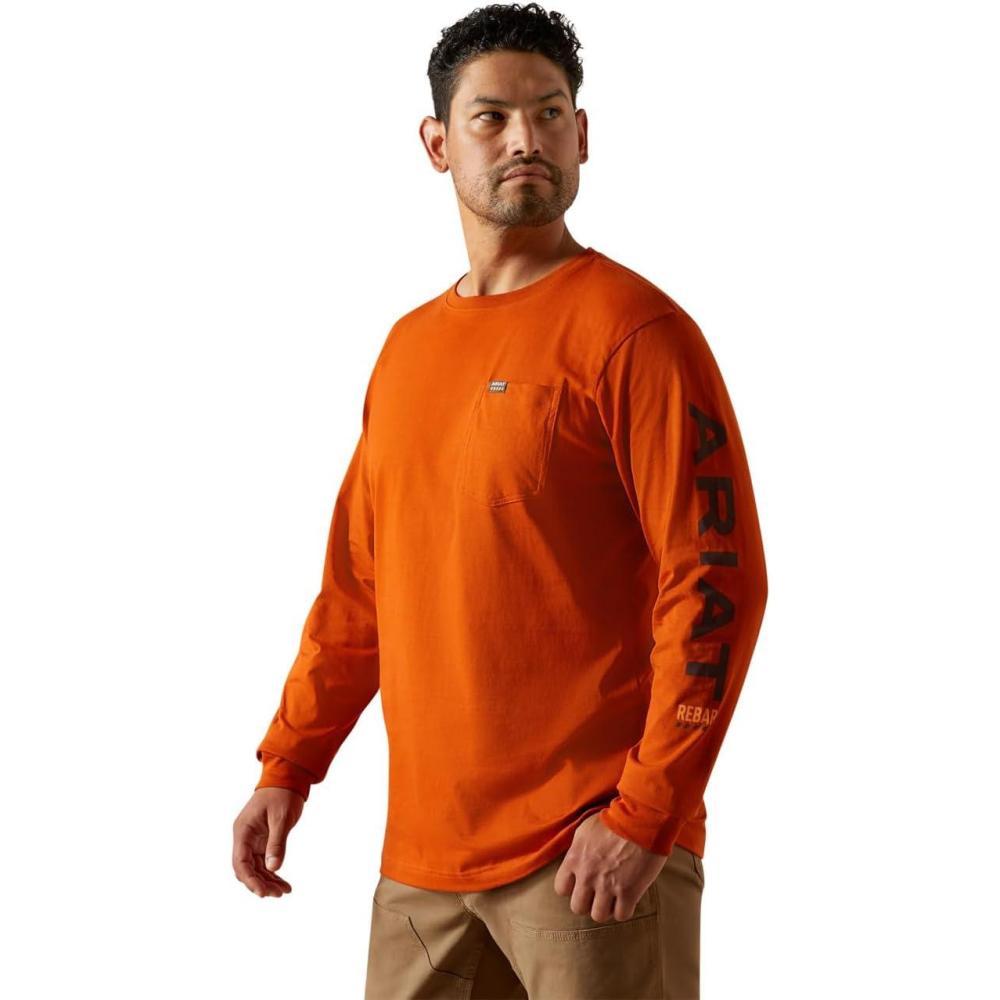 imageAriat Mens Rebar Cotton Strong Standard Logo Pocket TShirtPotters ClayBitter Chocolate