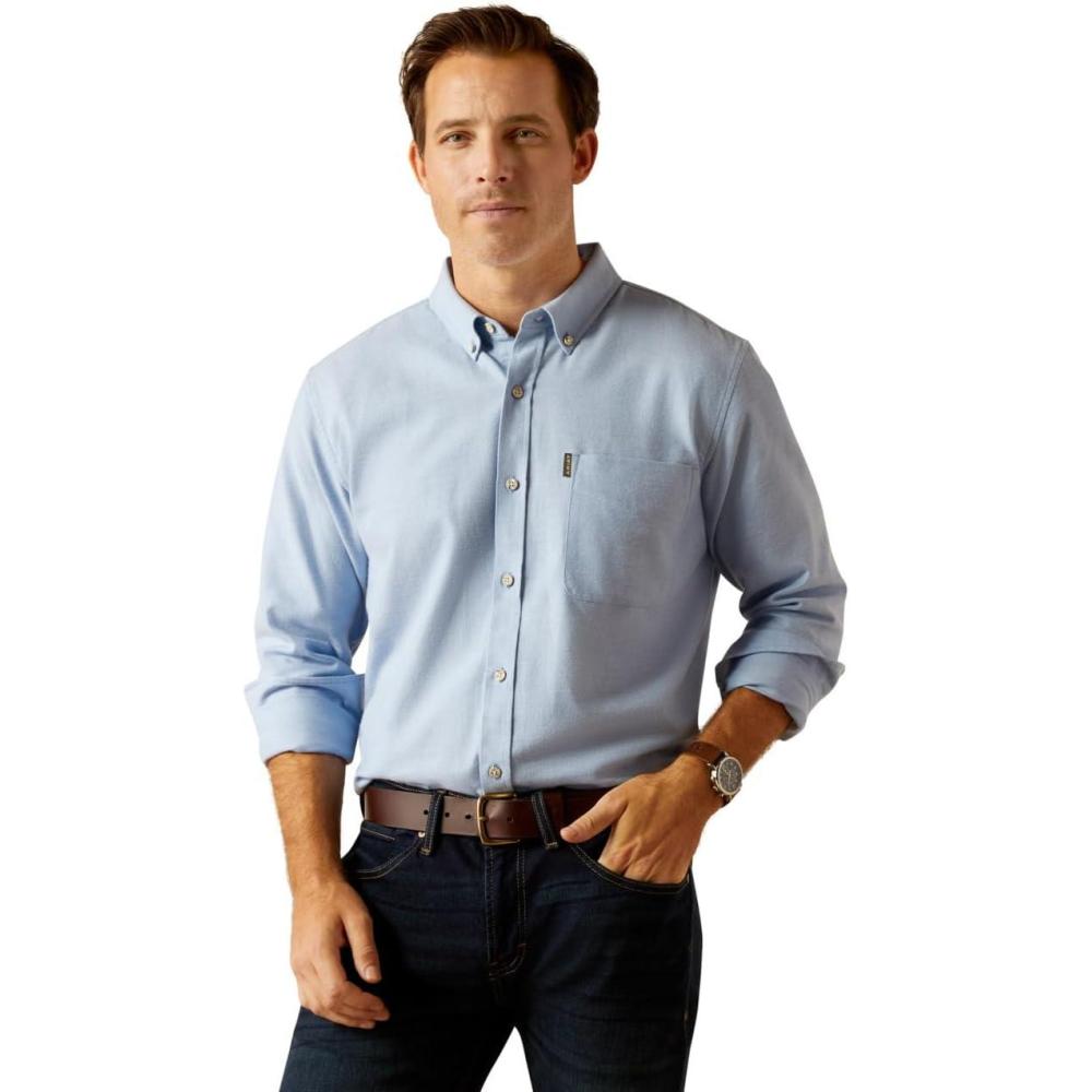 imageAriat Mens Wrinkle Free Flemming Fitted ShirtChambray Blue