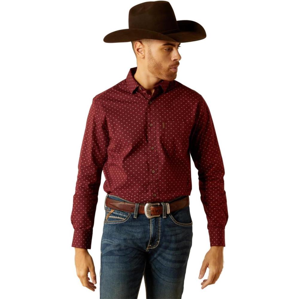 imageAriat Mens Wrinkle Free Flemming Fitted ShirtMaroon Banner