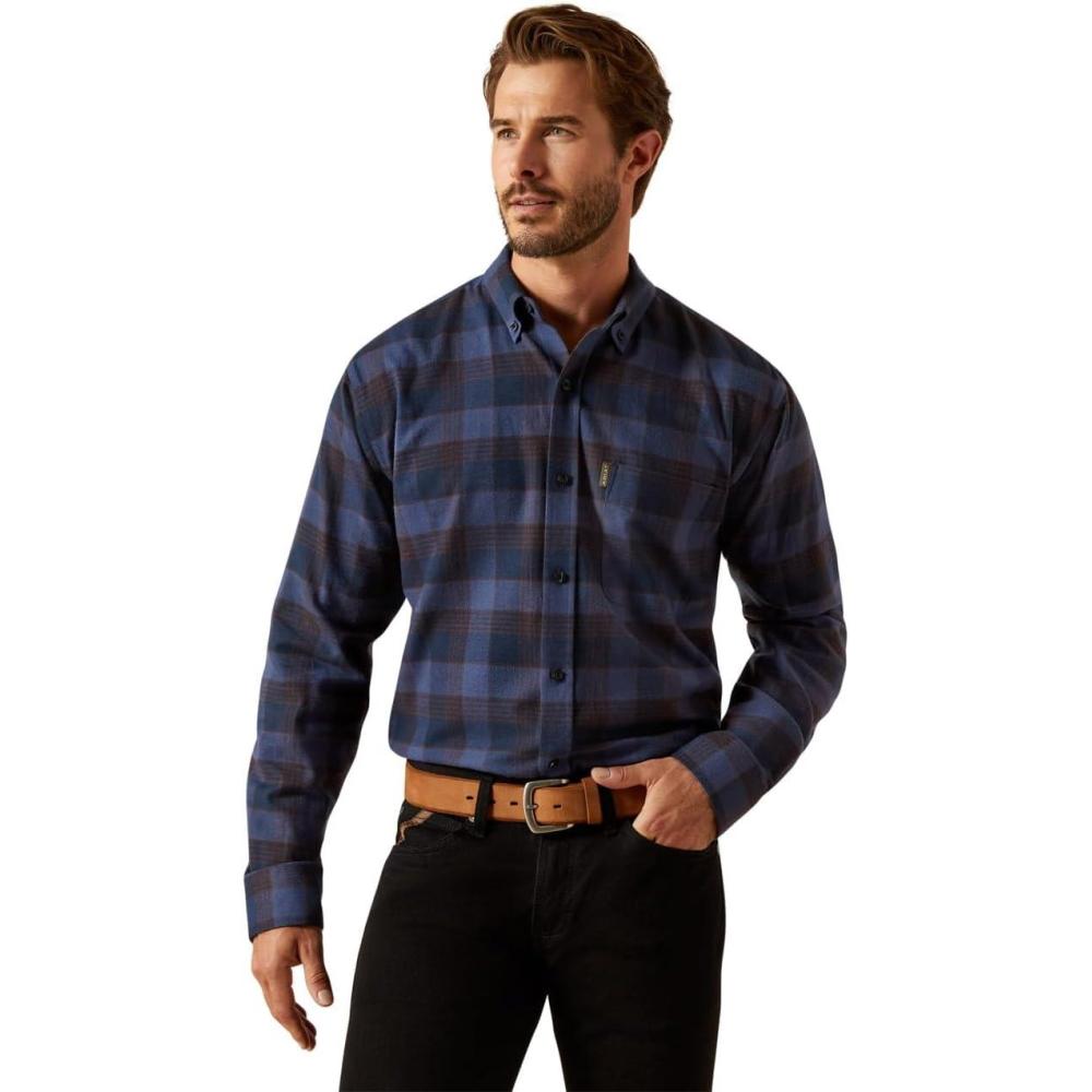 imageAriat Mens Wrinkle Free Flemming Fitted ShirtNavy Plaid