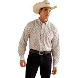 ARIAT Oatmeal with Print Wrinkle Free Remington Classic Fit Men’s Longsleeve Collared Shirt 10048366(Oatmeal)