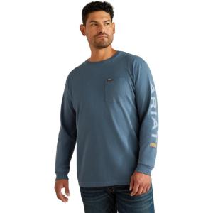 Ariat Mens Rebar Cotton Strong Standard Logo Pocket T-Shirt(Orion Blue/Dusty Blue)